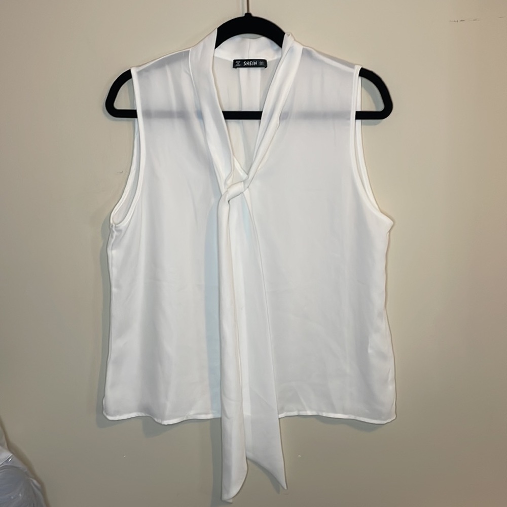 SHEIN | V-Neck Tank Top Blouse with Bow/Tie Detail